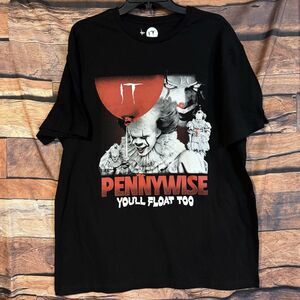 Pennywise IT Clown "You'll Float Too" Horror Movie Halloween Graphic T-Shirt XL